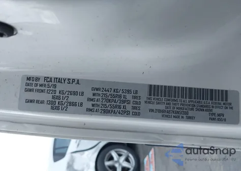 2019 Ram Promaster City Tradesman z USA, uszkodzony, nr VIN ZFBHRFAB7K6N51380